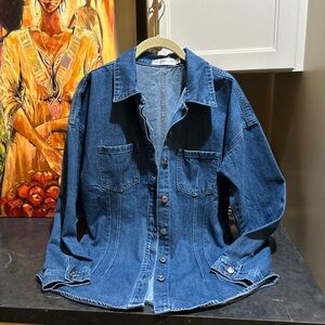 Torn By Ronny Kobo Erika Denim Fitted Shirt Womens Sz L Classy Minimalist MINT